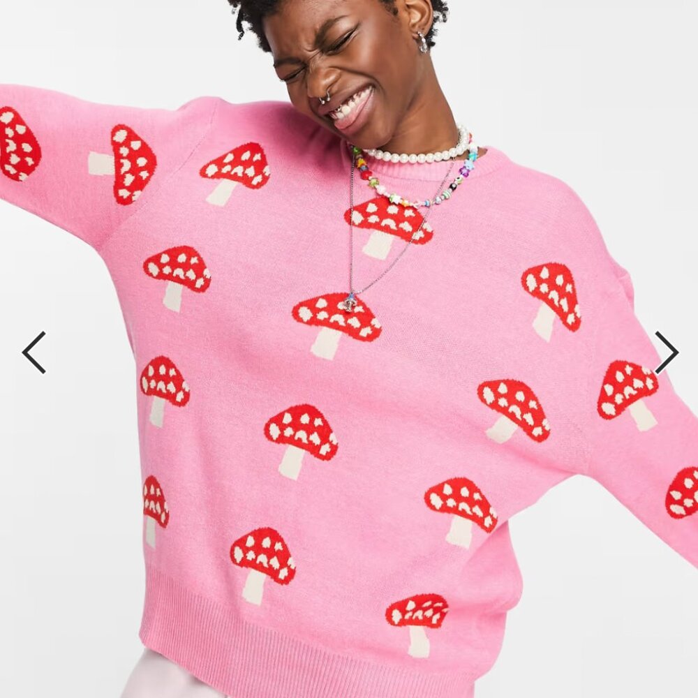 Native Youth Oversized Sweater Mushrooms Soft Knit NWT Size Large